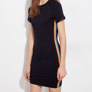 Black body con dress w/rainbow stripes on the side